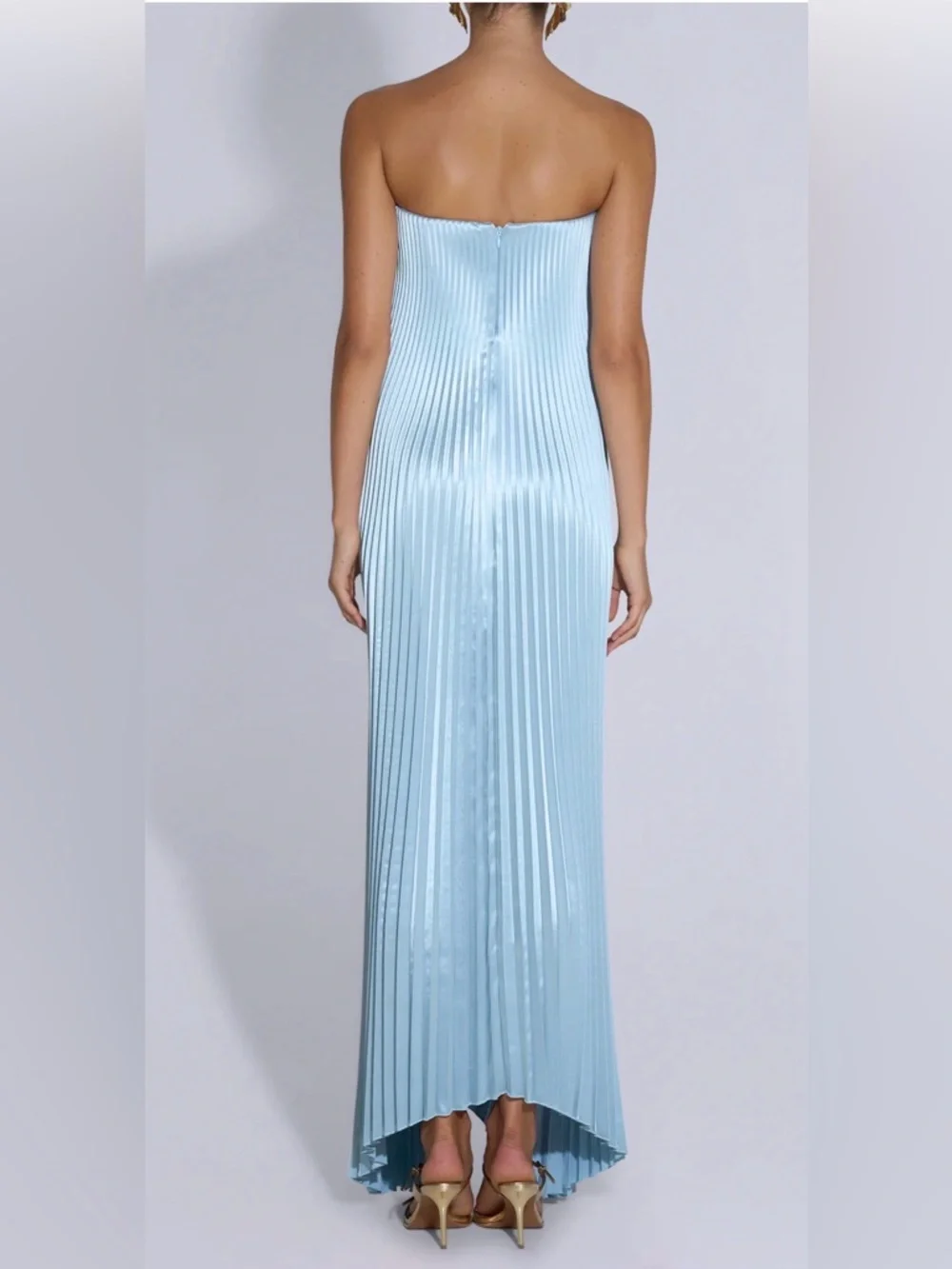 Black Tie Gown Strapless Pleated Maxi Dress in Light Blue - Picture 7 of 9